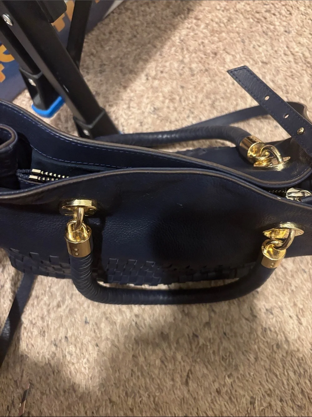 Cole Haan Navy Woven-Front Leather Shoulder Bag